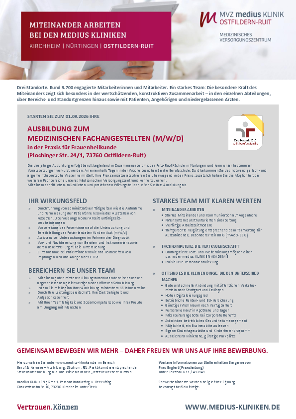 Stellenangebot Ausbildung MfA 